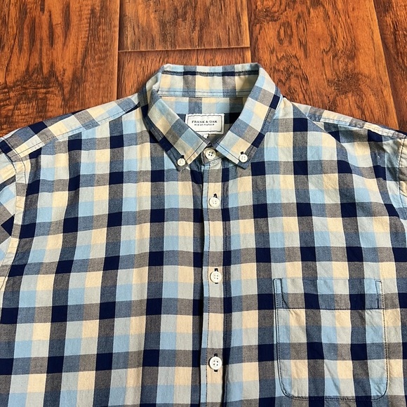 Men's Frank and Oak Plaid Blue Flannel Shirt size Large - Picture 2 of 6